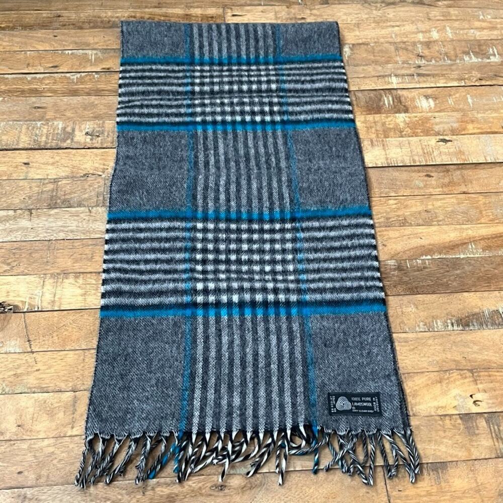 Vintage 100% Pure Lambswool Plaid Scarf size 48" x 12" Made in Uruguay